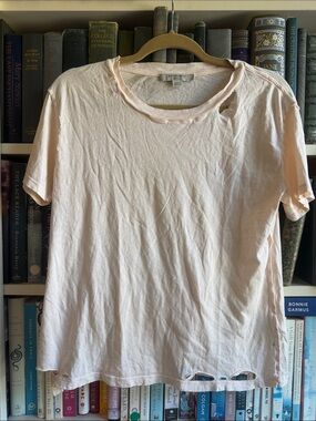 AllSaints Pale Pink Distressed Short Sleeve Tee